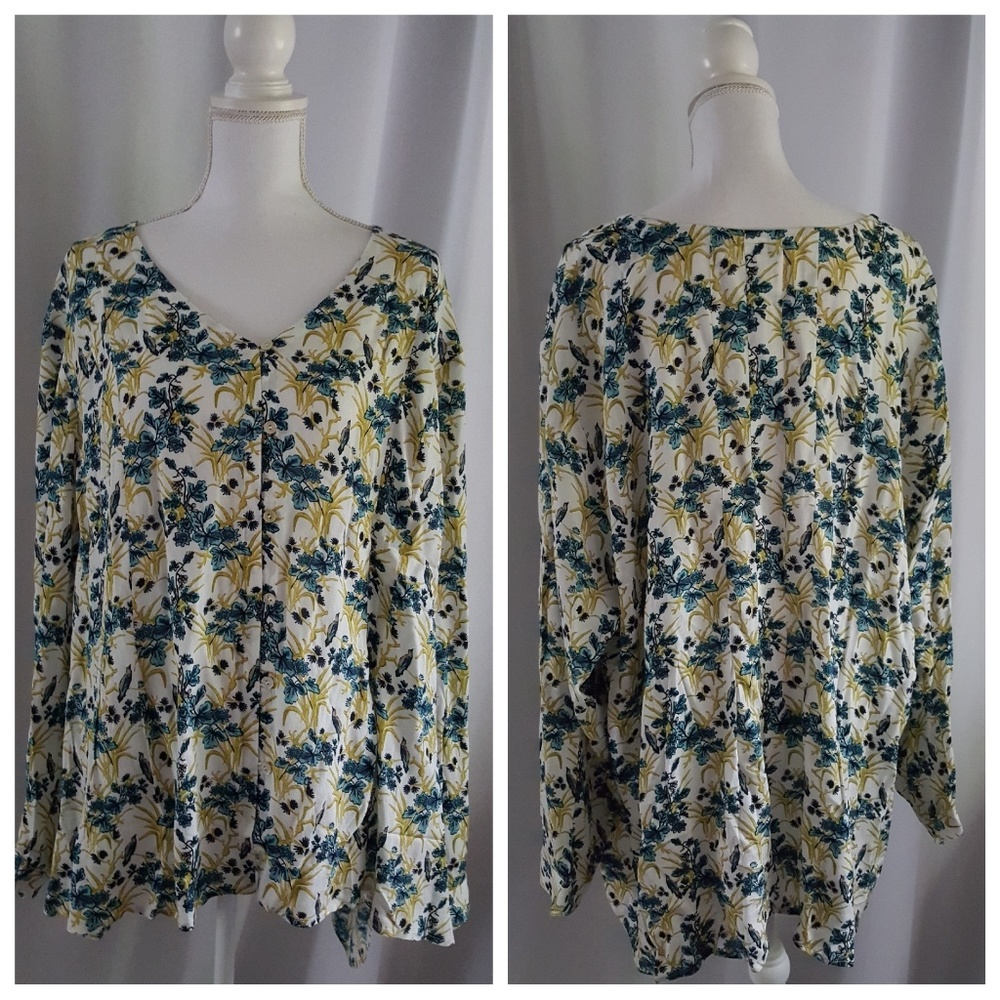 J. JILL Floral & Bird Print BLOUSE